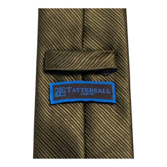 Tattersall London Handmade Silk Tie – Brown Olive Diagonal Stripe – 57" x 3" - Picture 4 of 5